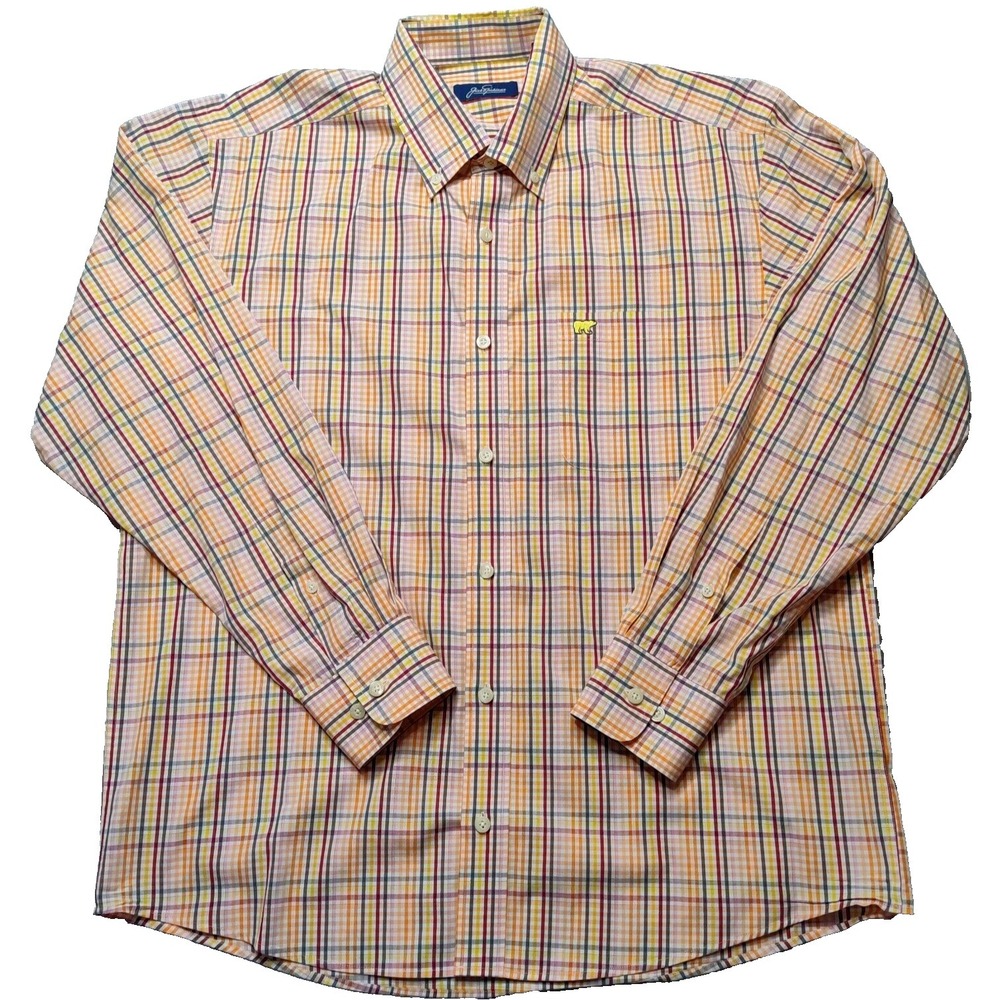 JACK NICKLAUS Orange Multicolor Plaid Long Sleeve‎ Button-Up Shirt - Men Large